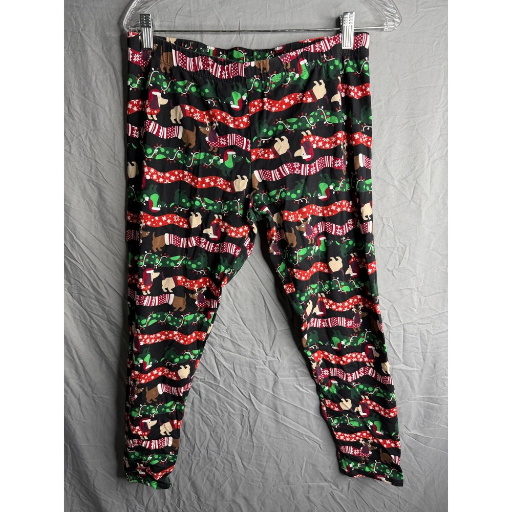 No Boundaries Christmas Dachshund Leggings XL 15-17 Holiday Wiener Dog Black
